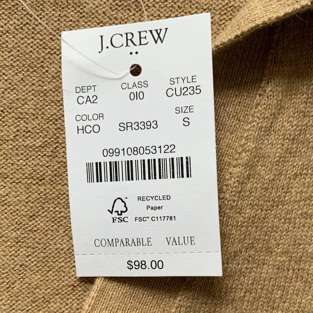 NWT J. Crew Factory Tan Cotton-Cashmere Blend Polo Sweater, Small